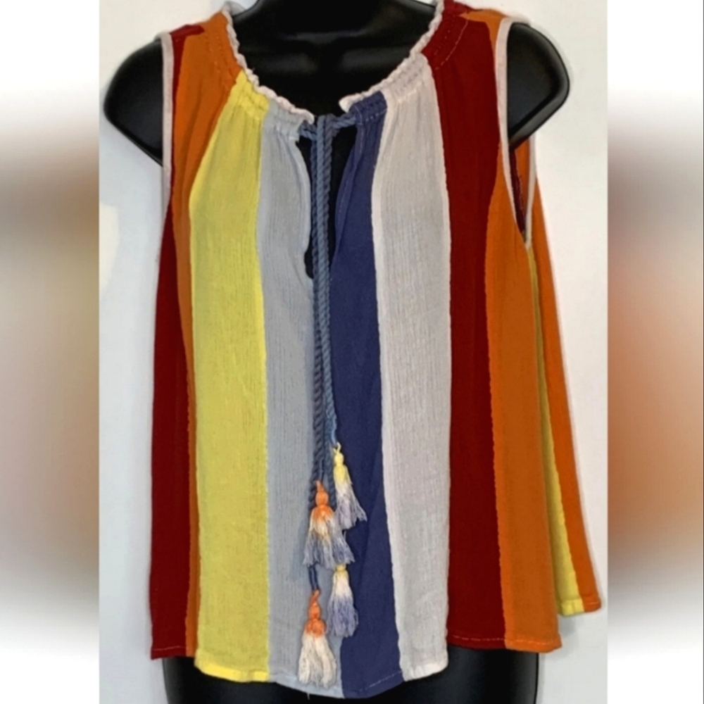 XS ROCKS & INDIGO STRIPED COLORFUL BOHO TOP